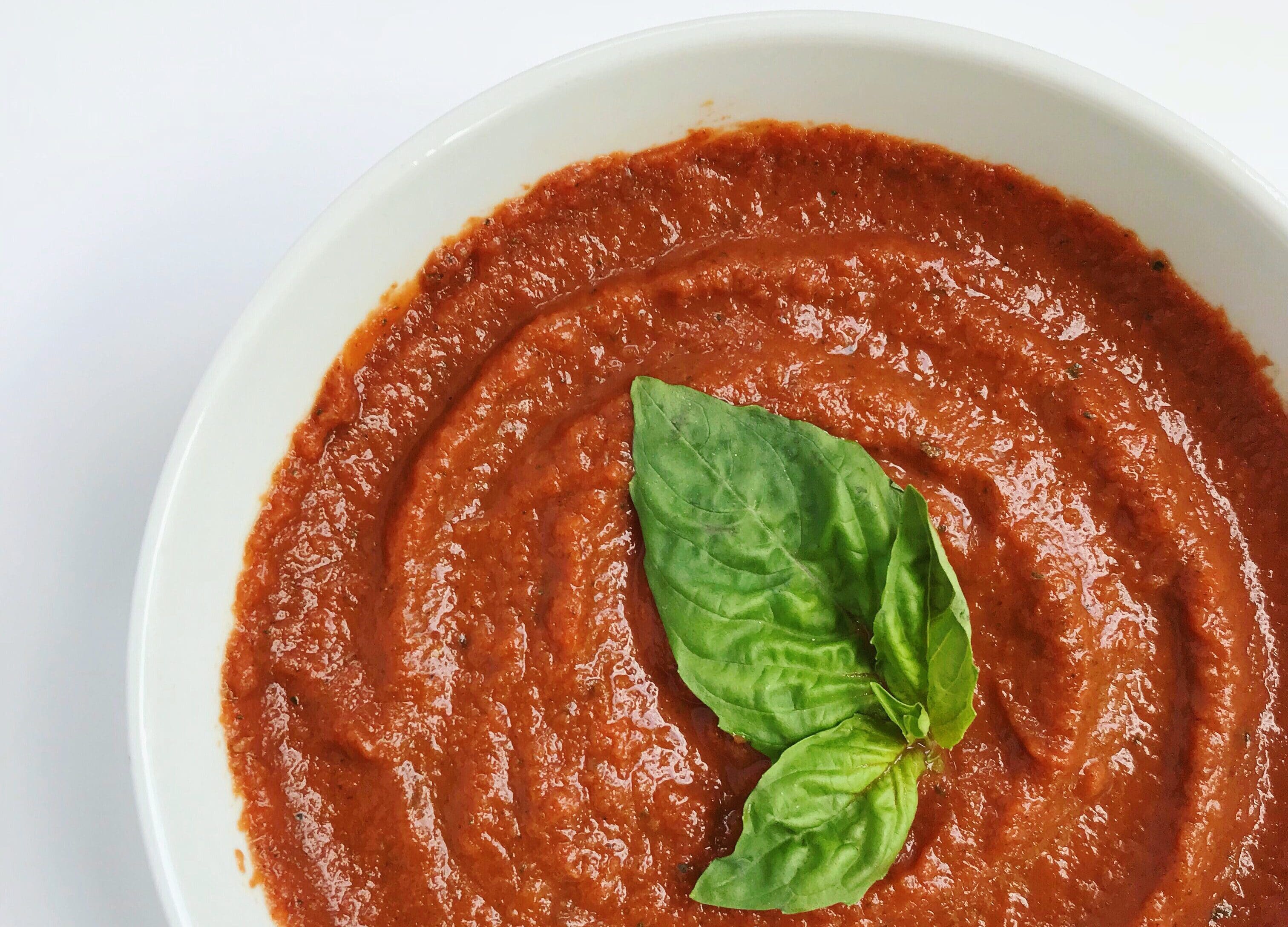 Tomato-free pasta sauce topped with fresh basil