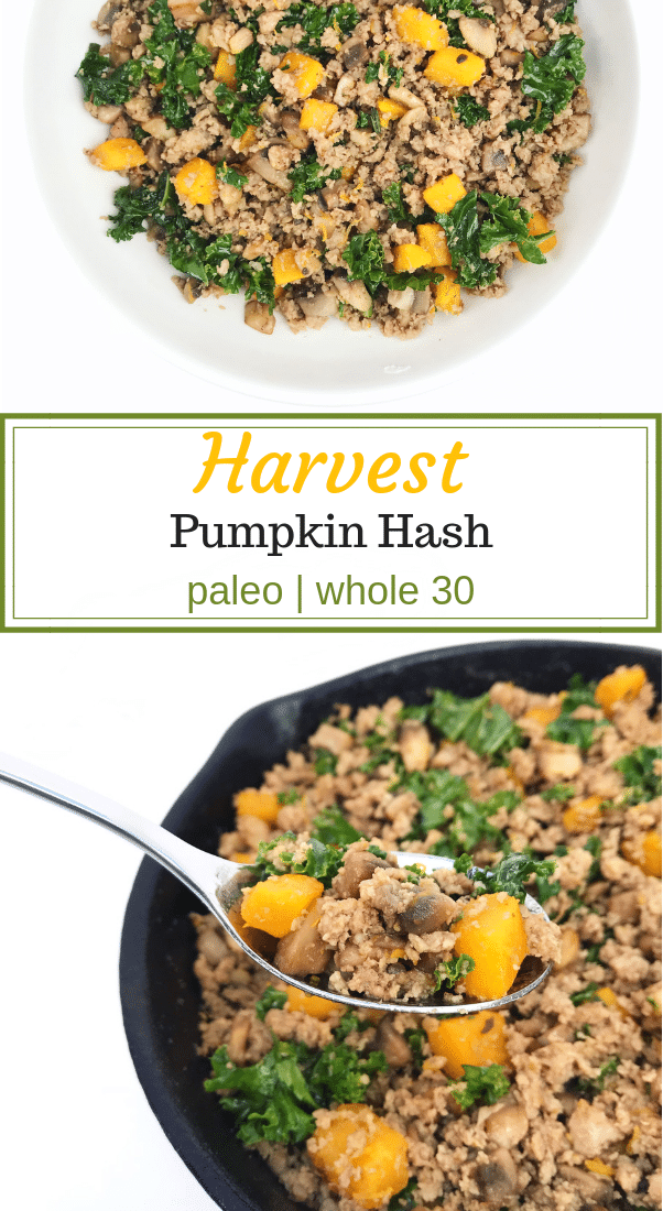 Harvest Pumpkin Hash; a medley of pumpkin, mushrooms, kale, and ground turkey.