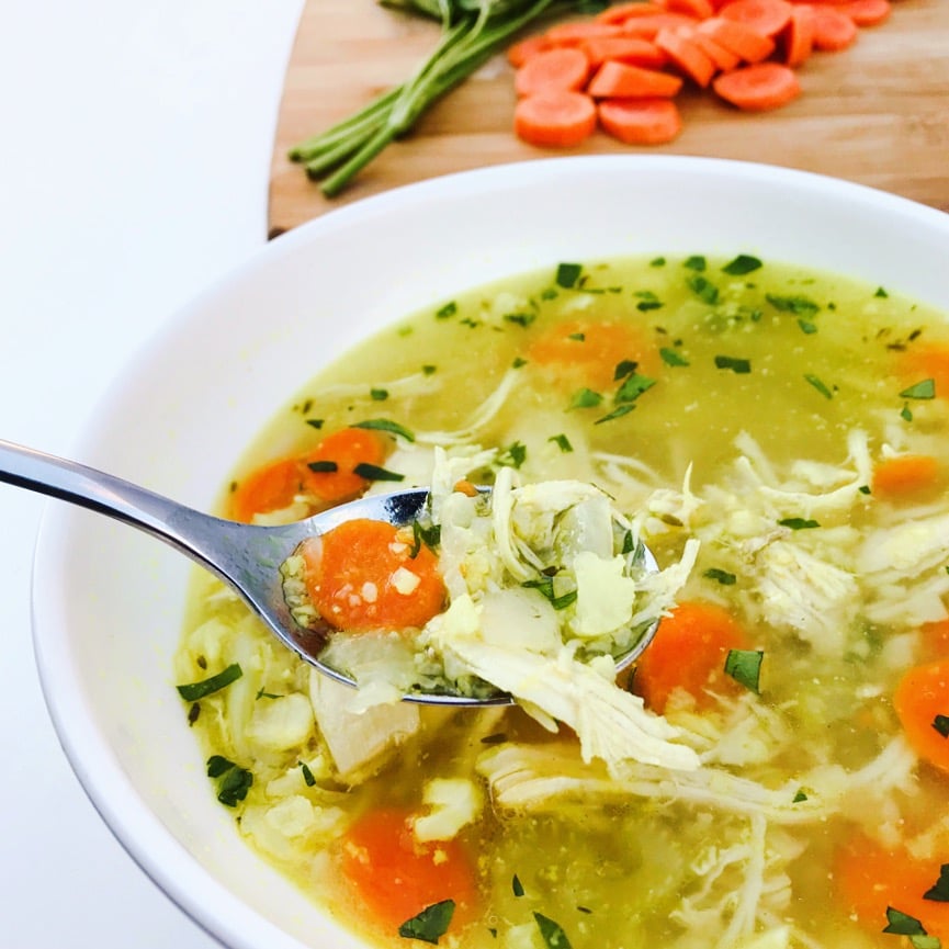 Healing Turmeric Chicken and Cauliflower Rice Soup.