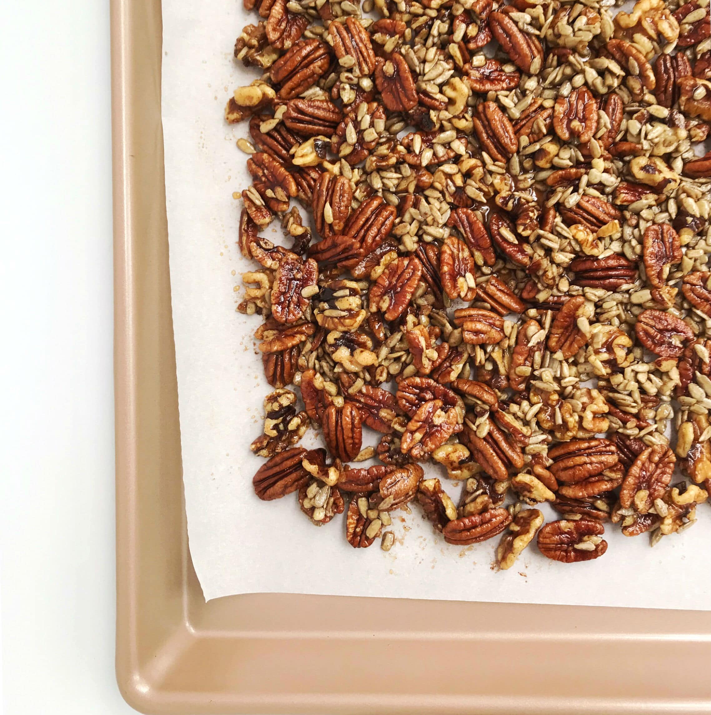 A baking sheet with grain-free cinnamon apple granola on it.