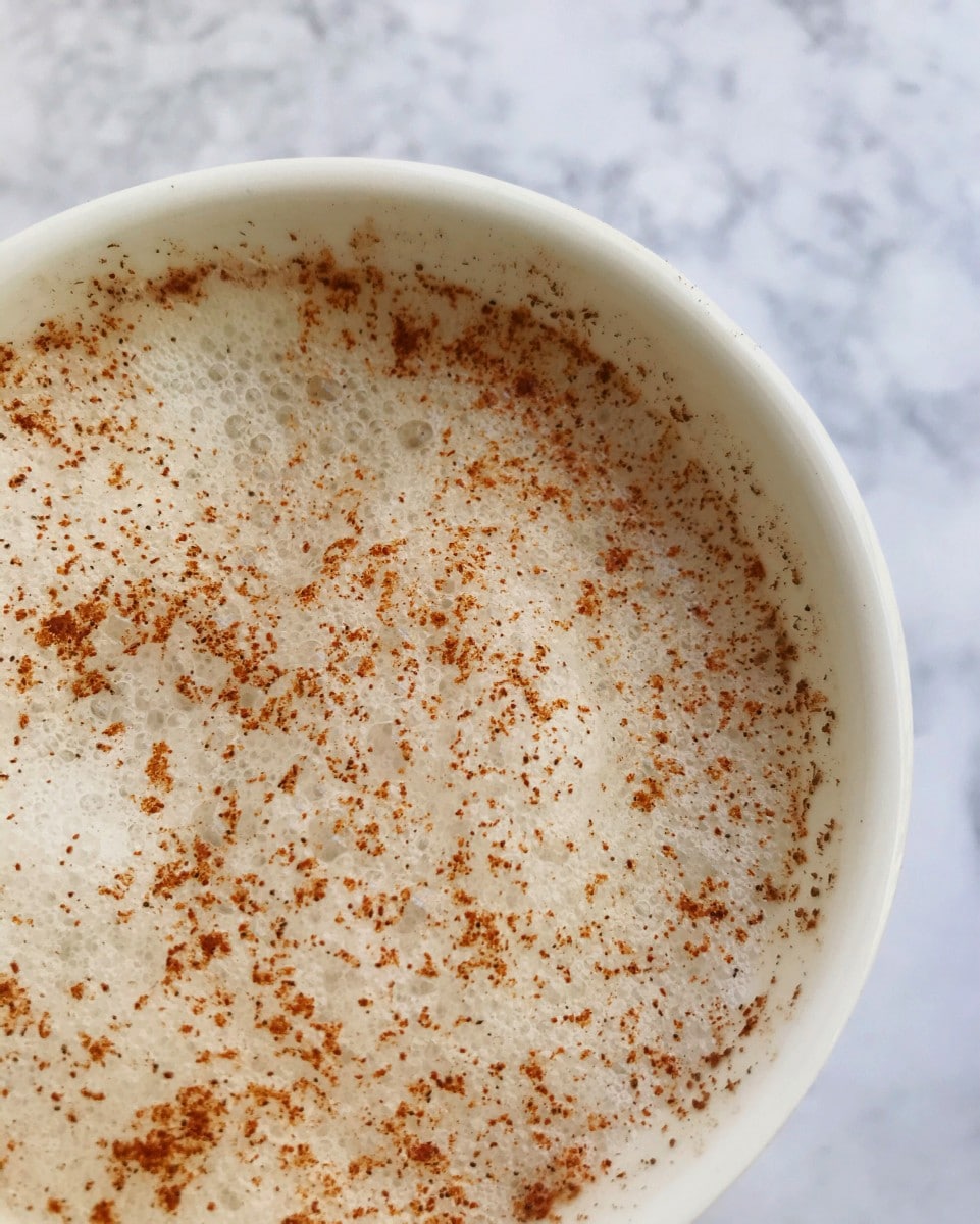 Close up shot of a mug of chamomile latte
