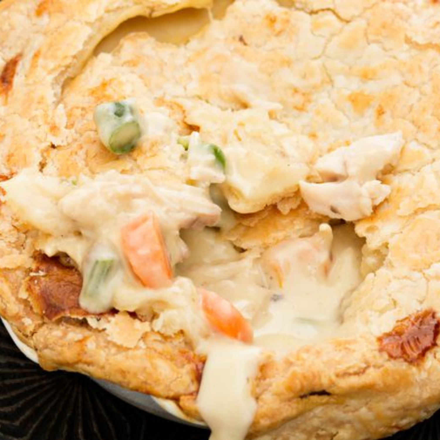 a pie dish of heartburn friendly chicken pot pie