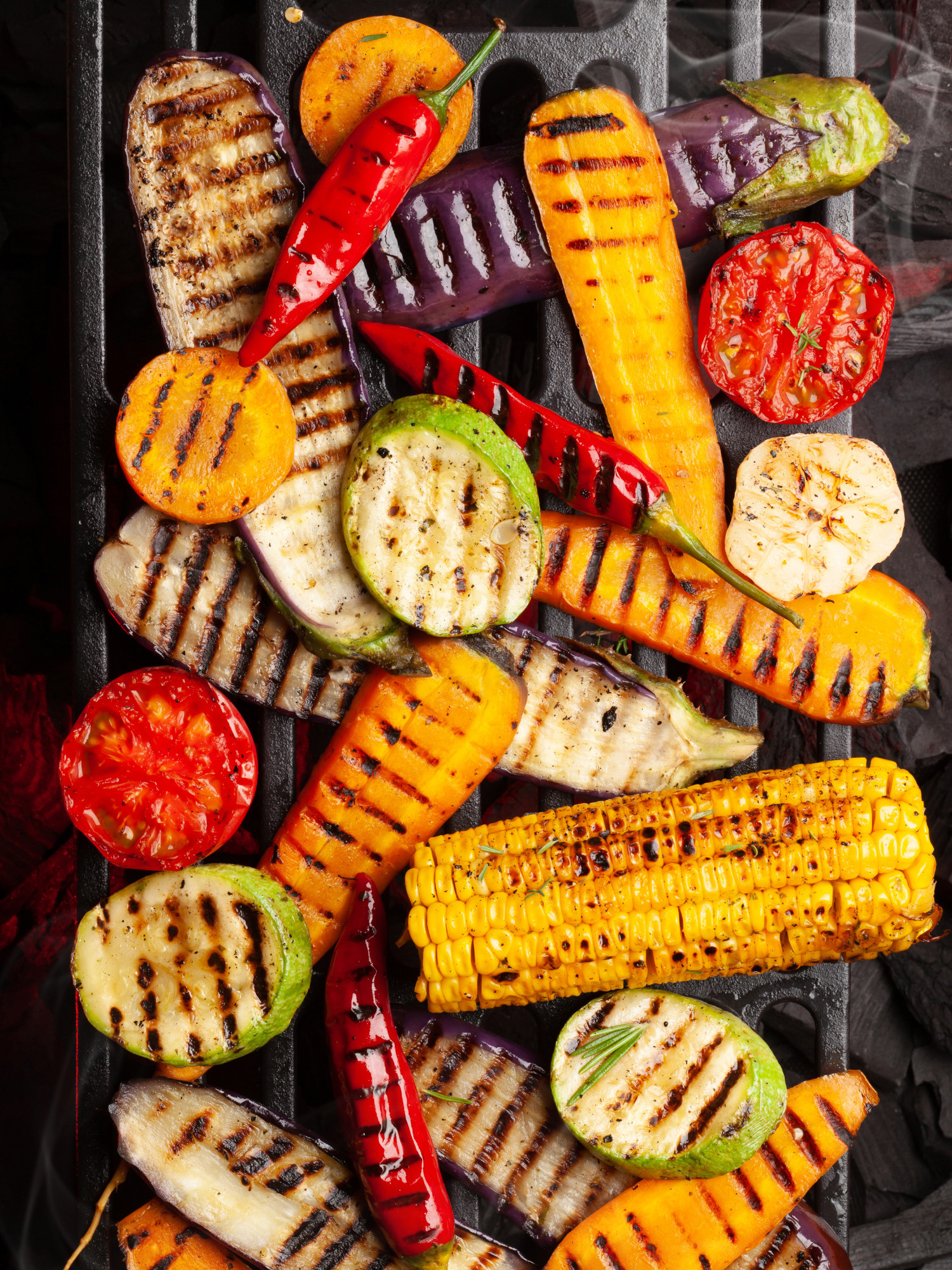 mixed colorful vegetables being grilled